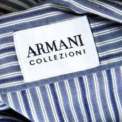 Pre Owned Armani Collezioni Grey Striped Long Sleeve Button Front Shirt XXL