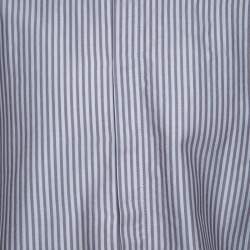 Pre Owned Armani Collezioni Grey Striped Cotton Long Sleeve Button Front Shirt 4XL