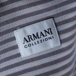 Pre Owned Armani Collezioni Grey Striped Cotton Long Sleeve Button Front Shirt 4XL
