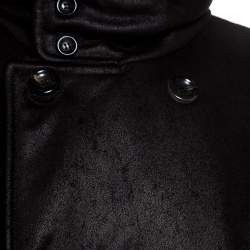 Pre Owned Armani Collezioni Black Faux Leather Shearling Lined Hooded Overcoat XXL