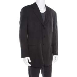 Armani Collezioni Charcoal Grey Herringbone Wool Three Button Blazer XL