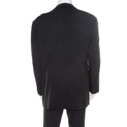 Armani Collezioni Charcoal Grey Herringbone Wool Three Button Blazer XL