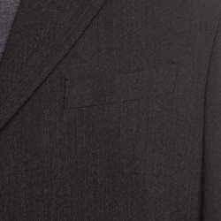 Armani Collezioni Charcoal Grey Herringbone Wool Three Button Blazer XL
