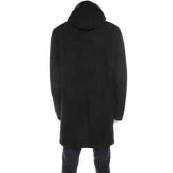 Armani Collezioni Dark Grey Wool and Fur Hooded Collar Detail Coat XXL 
