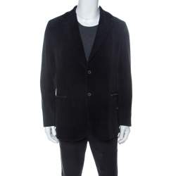 Pre Owned Armani Collezioni Navy Blue Corduroy Zipper Pocket Detail Blazer M