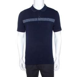 Pre Owned Armani Collezioni Navy Blue Knit Stripe Detail Polo T-Shirt XL