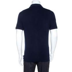 Pre Owned Armani Collezioni Navy Blue Knit Stripe Detail Polo T-Shirt XL