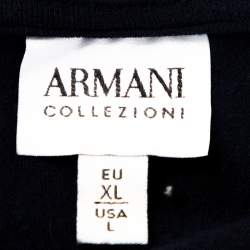 Pre Owned Armani Collezioni Navy Blue Knit Stripe Detail Polo T-Shirt XL