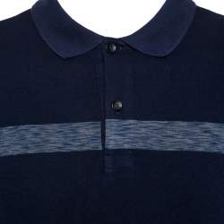 Pre Owned Armani Collezioni Navy Blue Knit Stripe Detail Polo T-Shirt XL