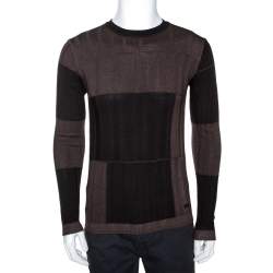 Armani Collezioni Black & Brown Wool Washed Out Effect Sweater M
