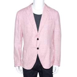 Pre Owned Armani Collezioni Light Pink Melange Linen Two Buttoned Blazer 3XL
