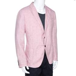 Pre Owned Armani Collezioni Light Pink Melange Linen Two Buttoned Blazer 3XL