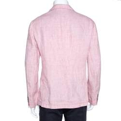 Pre Owned Armani Collezioni Light Pink Melange Linen Two Buttoned Blazer 3XL