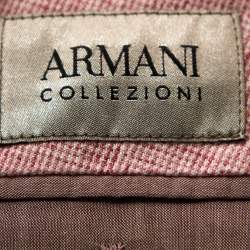 Pre Owned Armani Collezioni Light Pink Melange Linen Two Buttoned Blazer 3XL