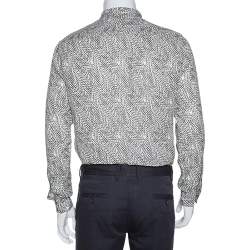 Pre Owned قميص أرماني كوليزوني بأزرار أمامية كتان مطبوع أوبتيكال ليفز بيج مقاس وسط (ميديوم)