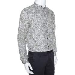 Pre Owned قميص أرماني كوليزوني بأزرار أمامية كتان مطبوع أوبتيكال ليفز بيج مقاس وسط (ميديوم)