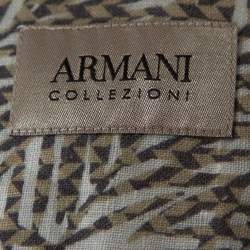 Pre Owned قميص أرماني كوليزوني بأزرار أمامية كتان مطبوع أوبتيكال ليفز بيج مقاس وسط (ميديوم)