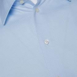 Pre Owned Armani Collezioni Light Blue Textured Cotton Long Sleeve Shirt L