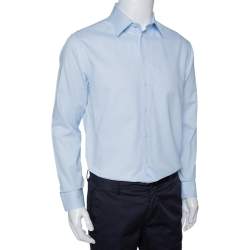 Pre Owned Armani Collezioni Light Blue Textured Cotton Long Sleeve Shirt L