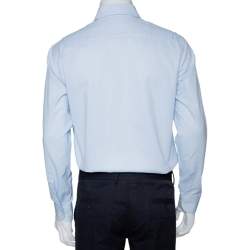 Pre Owned Armani Collezioni Light Blue Textured Cotton Long Sleeve Shirt L