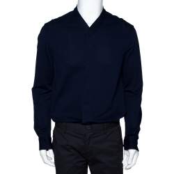 Pre Owned Armani Collezioni Navy Blue Cotton Long Sleeve Collarless Shirt L