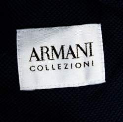 Pre Owned Armani Collezioni Navy Blue Cotton Long Sleeve Collarless Shirt L