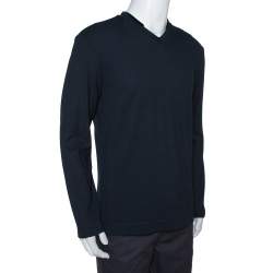 Pre Owned Armani Collezioni Midnight Blue Cotton Pique Long Sleeve T Shirt XL