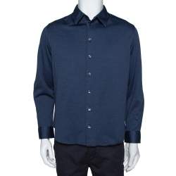 Pre Owned Armani Collezioni Navy Blue Cotton Knit Long Sleeve Shirt XL