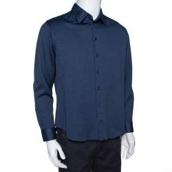Pre Owned Armani Collezioni Navy Blue Cotton Knit Long Sleeve Shirt XL