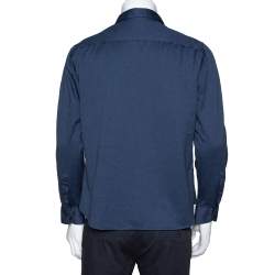 Pre Owned Armani Collezioni Navy Blue Cotton Knit Long Sleeve Shirt XL
