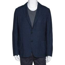 Pre Owned Armani Collezioni Navy Blue Textured Wool Blend Jacket XL