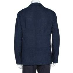 Pre Owned Armani Collezioni Navy Blue Textured Wool Blend Jacket XL