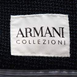 Pre Owned Armani Collezioni Navy Blue Textured Wool Blend Jacket XL