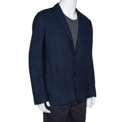Pre Owned Armani Collezioni Navy Blue Textured Wool Blend Jacket XL