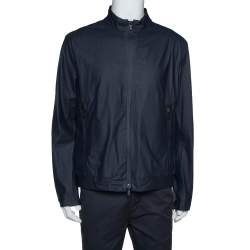 Pre Owned Armani Collezioni Navy Blue Water Repellent Zip Front Jacket XXL