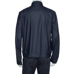 Pre Owned Armani Collezioni Navy Blue Water Repellent Zip Front Jacket XXL