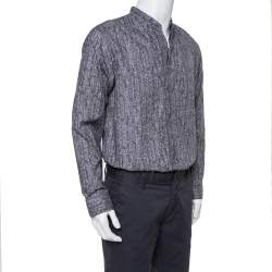 مملوكة مسبقًا Armani Collezioni Grey Texture Print Cotton Button Front Shirt XL