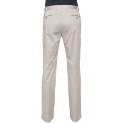 Pre Owned بنطلون أرماني كوليزوني قصه كلاسيكية قطن بيج مقاس كبير (لارج)