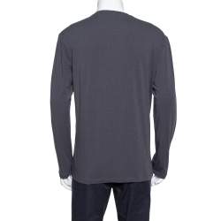 مملوكة مسبقًا تي شيرت أرماني كوليزوني أكمام طويلة و رقبة مستديرة تريكو نمط متعرج رصاصي داكن مقاس كبير جداً (اكس لارج)