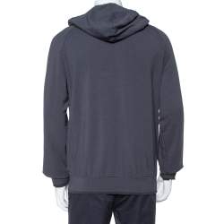 مملوكة مسبقًا Armani Collezioni Dark Grey Chevron Pattern Knit Hoodie XL