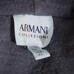 مملوكة مسبقًا Armani Collezioni Dark Grey Chevron Pattern Knit Hoodie XL