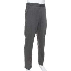 Armani Collezioni Dark Grey Knit Striped Pattern Tapered Trousers 3XL