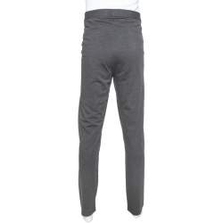 Armani Collezioni Dark Grey Knit Striped Pattern Tapered Trousers 3XL
