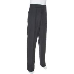 Pre Owned Armani Collezioni Black Wool Side Stripe Detail Straight Leg Trousers 4XL