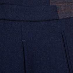Pre Owned Armani Collezioni Navy Blue Wool Contrast Waistband Trim Tailored Trousers 4XL