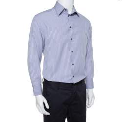 Pre Owned Armani Collezioni Lilac Striped Cotton Button Front Shirt L
