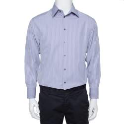 Pre Owned Armani Collezioni Lilac Striped Cotton Button Front Shirt L