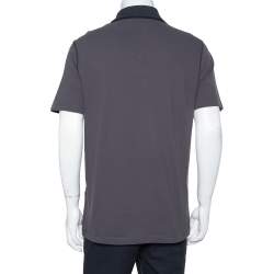 Pre Owned Armani Collezioni Dark Grey Cotton Contrast Collar Detail Polo T-Shirt XXL