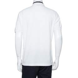 Pre Owned تي شيرت أرماني كوليزوني مزين ياقة متباينة بيكيه قطن أبيض مقاس كبير جداً جداً (اكس اكس لارج)