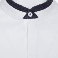 Pre Owned تي شيرت أرماني كوليزوني مزين ياقة متباينة بيكيه قطن أبيض مقاس كبير جداً جداً (اكس اكس لارج)